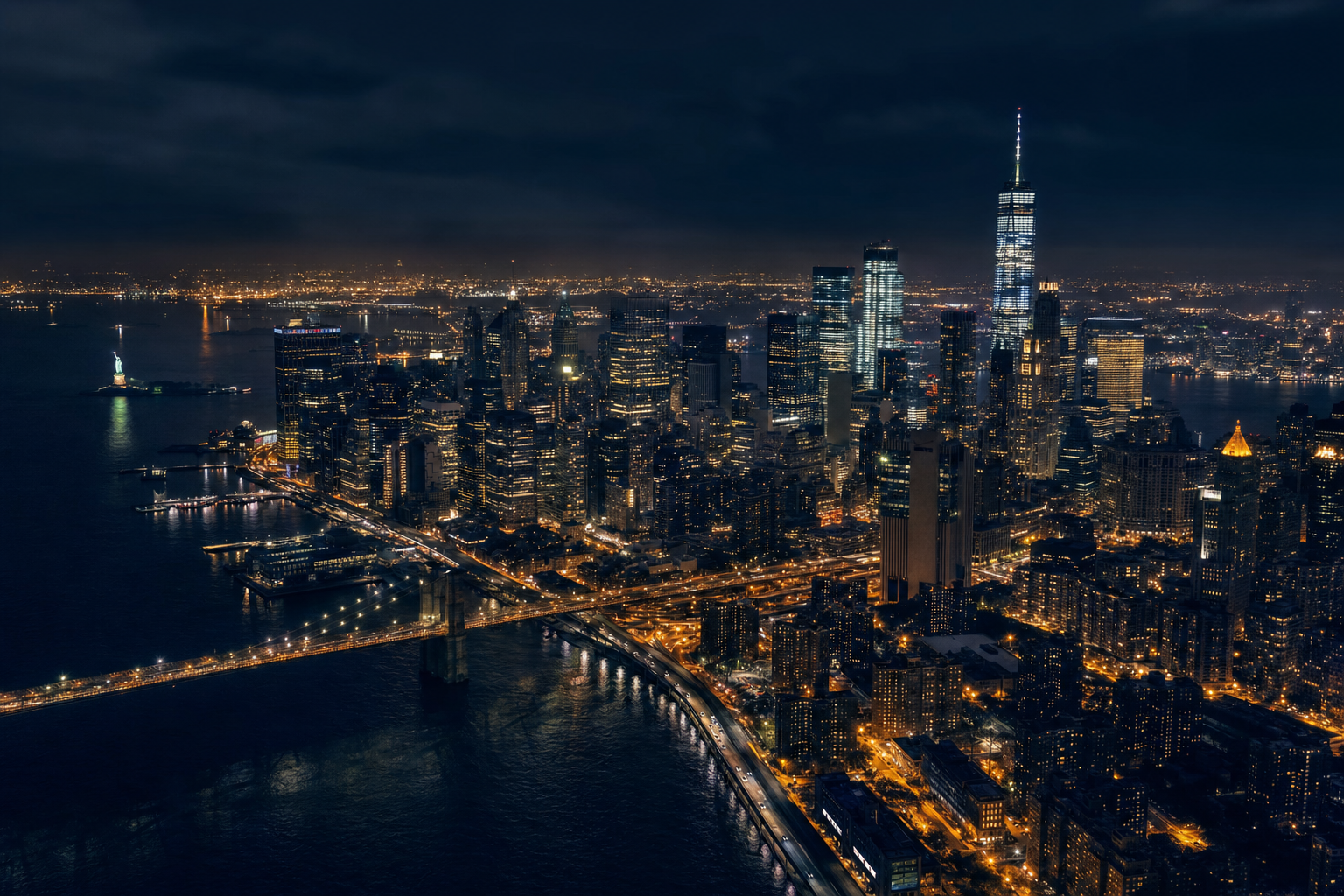 New York City skyline at night — Protection Systems Inc. security service area Long Island and the Five Boroughs